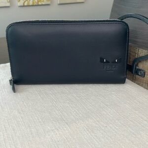 💯 authentic Fendi Monster leather long zip around wallet